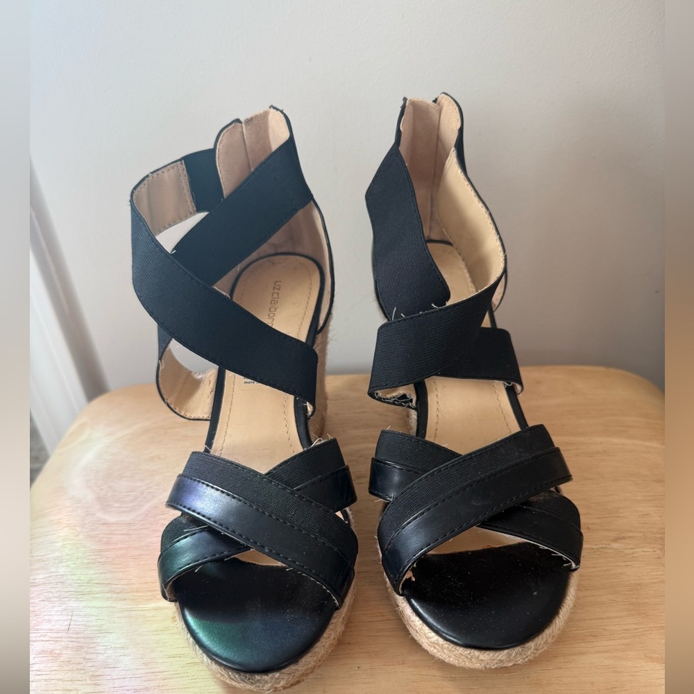 Liz Claiborne Black Strappy Wedge Sandals